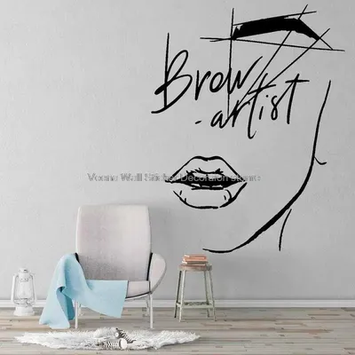 Abstraktes Mädchen Gesicht Wimpern Make-up Augenbrauen Lippen Vinyl Wandtattoo Schönheitssalon Spa Image
