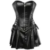 Sexy Damen Steampunk Korsett Kunstleder Über brust Korsett Kleid Set Gothic Body Shaper Minirock Kleid plus Größe 6xl
