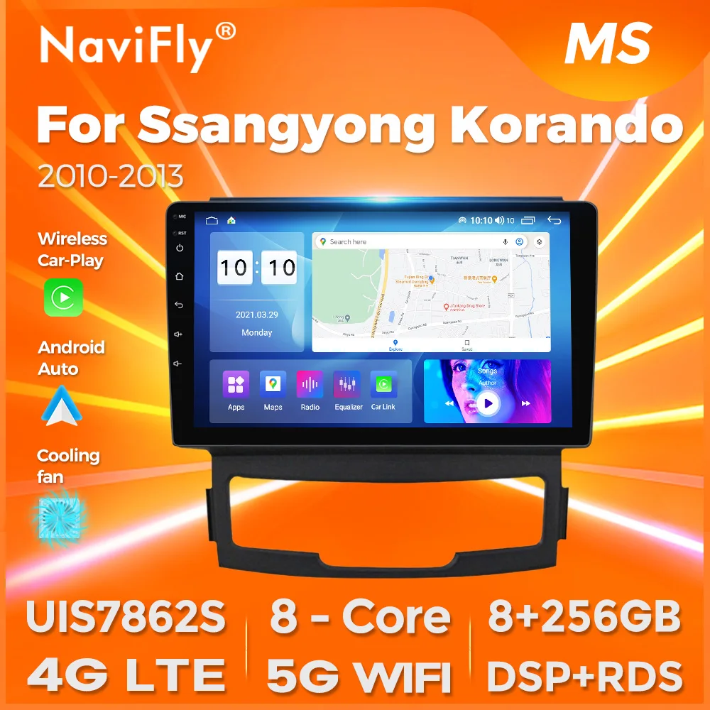 Navifly 7862 fyt auto infotainment system android all-in-one für ssangyong korando 3 actyon 2 2010-2013 carplay dsp 4g lte wifi Image