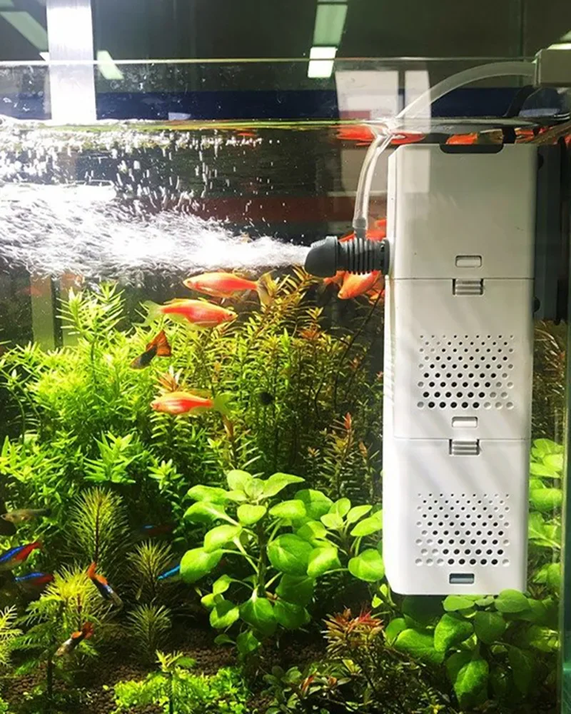 Aquarium 3-in-1-Filter für Aquarium, Aquarium-Filter, Mini-Aquarium-Filter, Aquarium, Sauerstoff, tauchfähig, Wasserreiniger, Belüftung