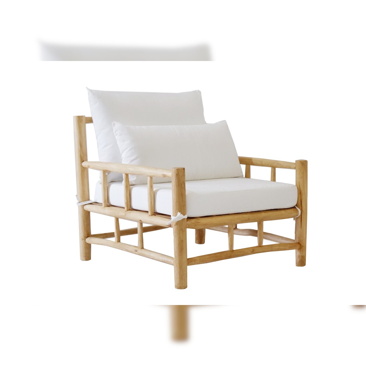 Möbilia Relax-Sessel | aus Teakholz | inkl. Kissen | natur – weiß | B 90 x T 90 x H 80 cm | 11020028 | Serie GARTEN Image