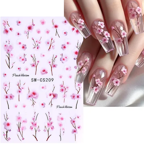 Autocollants pour ongles en fleurs de cerisier roses 3D, dentelle, Denim, papillon, pétales de