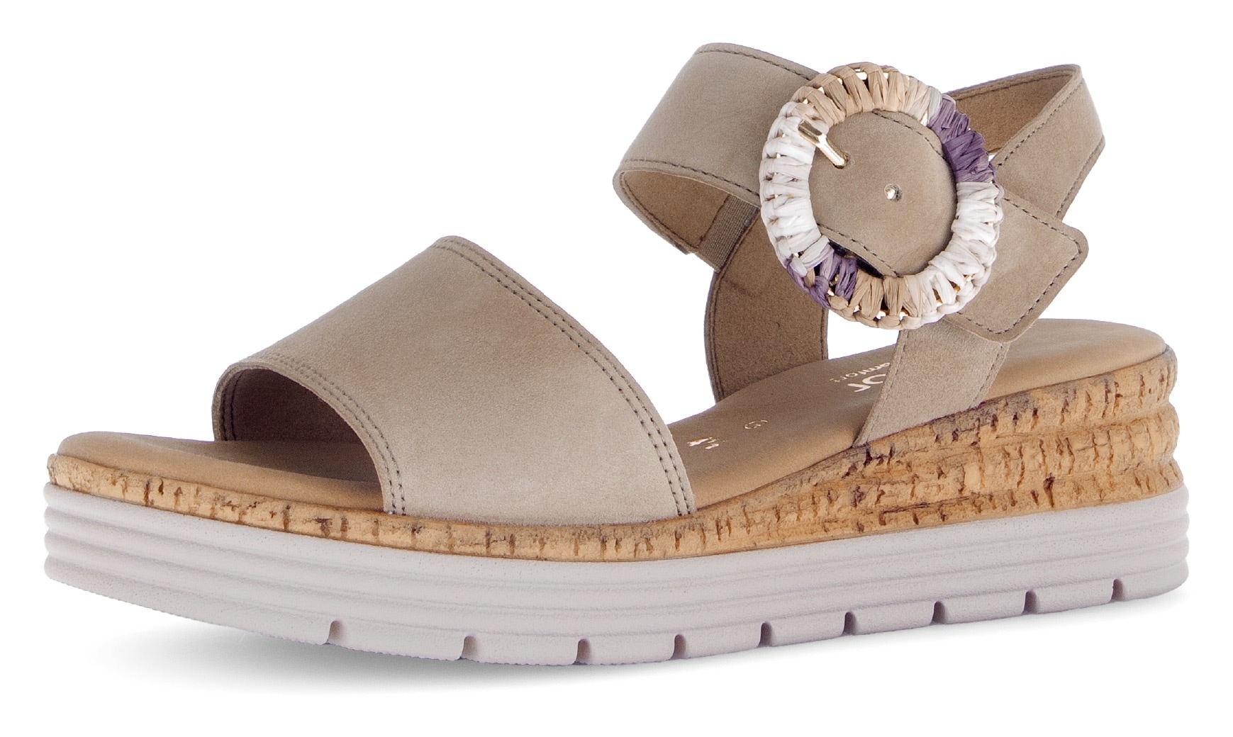 Keilsandalette GABOR "GENUA", Damen, Gr. 41, beige (sand), Ziegenveloursleder, unifarben, Schuhe, Sommerschuh, Riemchensandale, Komfortschuh in Weite G (=weit)