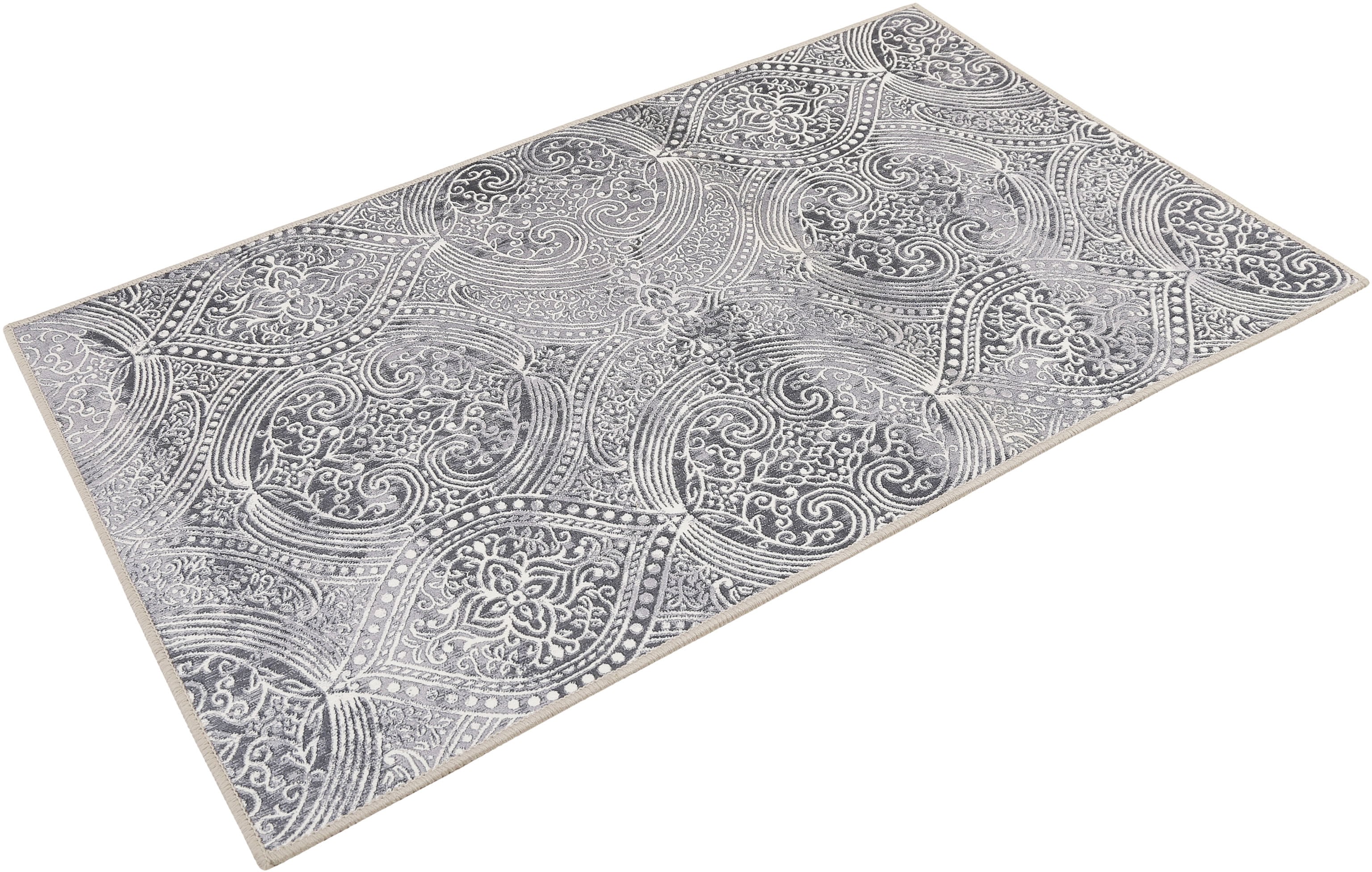 Badematte WECON HOME "Louis", bunt (grau, silberfarben), H:6mm, Polyester, Badematten, Vintage Orient Stil, Badezimmerteppich, waschbar Image