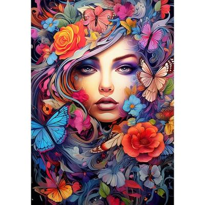 TEMU 1pc & Floral Girl 5d Diamond Painting Kit, Round Rhinestone Art Set For Beginners, Canvas Craft, Frameless Home Wall Decor Gift, 30x40cm/11.8x15.7in Image