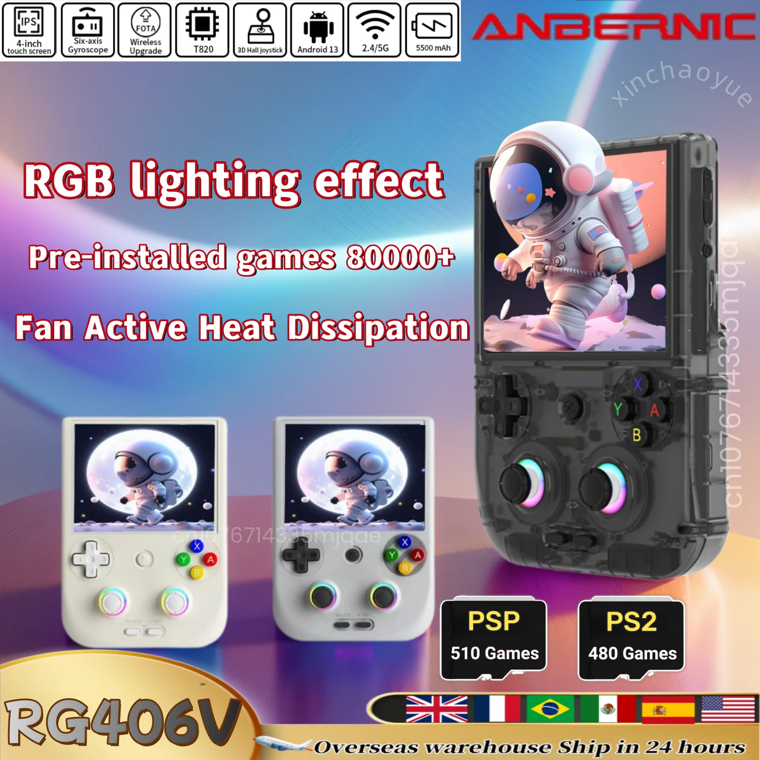ANBERNIC RG406V RG 406V Console di gioco portatile retrò Console per videogiochi 4 Touch screen IPS Android13 Illuminazione RGB Giochi PSP PS2