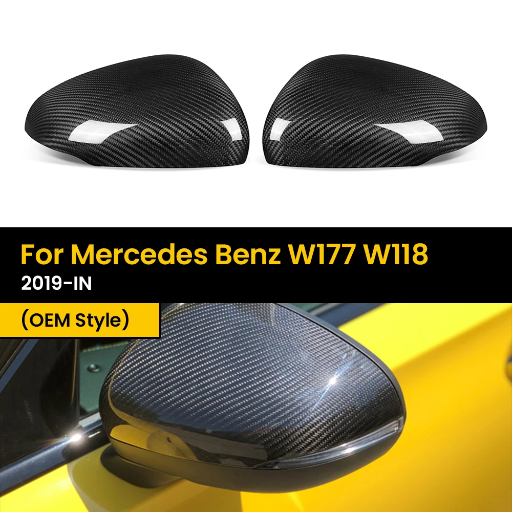 Coperture per specchietti laterali retrovisori in vera fibra di carbonio a secco per Mercedes Benz W177 W118 2019-IN stile OEM