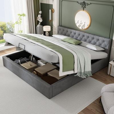 Polsterbett 180 x 200 cm, Doppelbett mit Kopfteil, Lattenrost, hydraulischer Hebel, Stauraum, Image