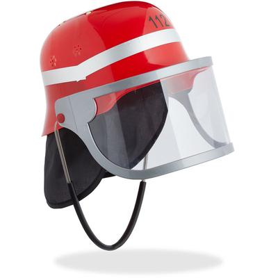 Feuerwehrhelm Kinder, mit Visier, Nackentuch & Kinnriemen, verstellbarer Kopfumfang, Feuerwehrmann