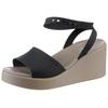 Keilsandalette CROCS "Brooklyn Ankle Strap Wedge", Damen, Gr. 42, braun (schwarz, braun), Croslite, modisch, Schuhe, Plateausandale, Sandale in Bequemweite G (= weit)