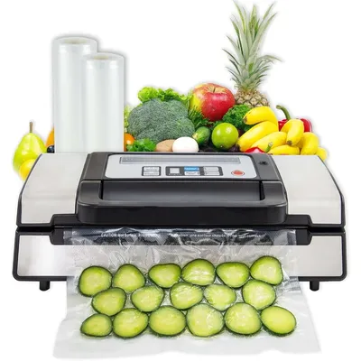 Deluxe Food VS-12 Vacuum Sealer, 130 Watts, Kit Bags & Viewing Lid, Compact, Silver