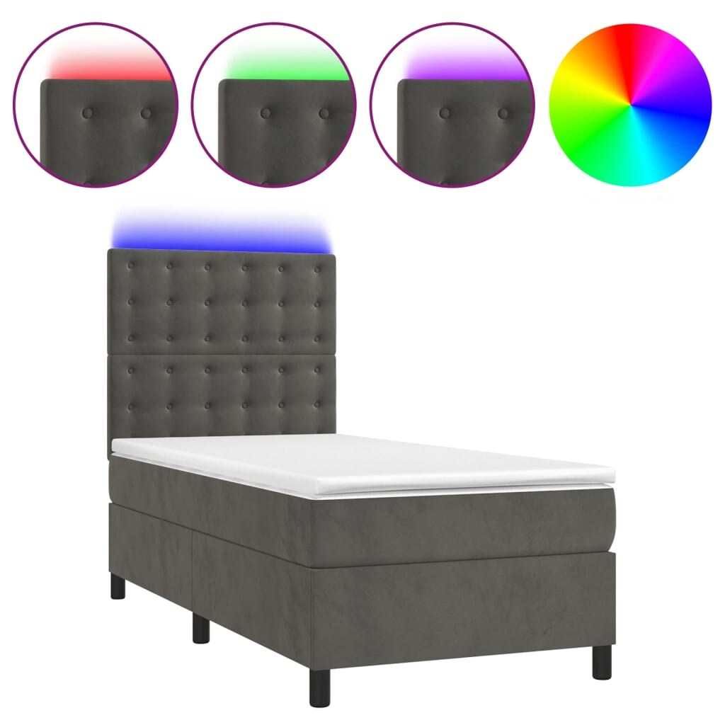 vidaXL Boxspringbett mit Matratze & LED Dunkelgrau 80x200 cm Samt Image