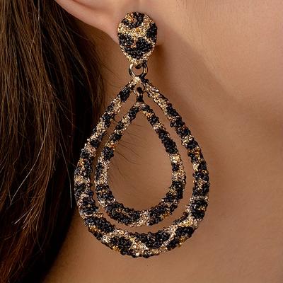 TEMU 1 Pair Of Chic Double-layer Leopard Print Teardrop Earrings With Golden Accents - Elegant & Vintage Alloy Dangle Earrings With Stainless Steel Posts, & Parties Image