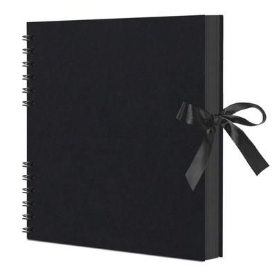 TEMU Black Album 10.4x10.4 Inches - Rectangle Paper Memory Book For Wedding Guestbook, Photo Album, Baby Shower, Valentine's, Engagement, Anniversary Gifts With Ribbon Closure Image
