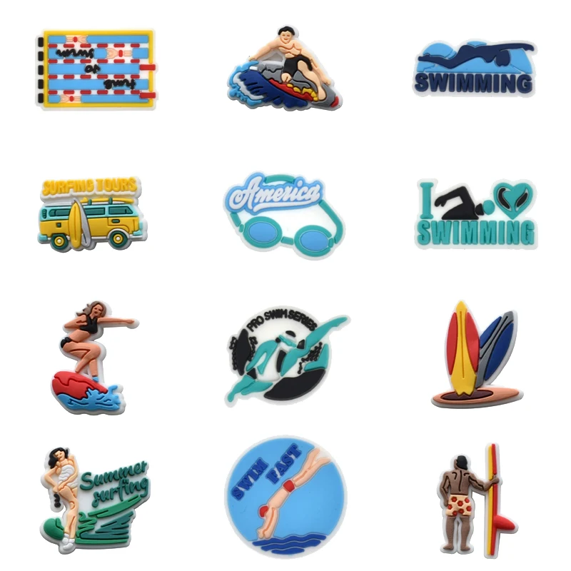 Breloques de chaussures de Sport de surf pour Crocs, accessoires pour hommes, sabots, épingles, Badge pour femmes, Jeans pour garçons, décorations pour enfants, accessoires de chaussures à boucle