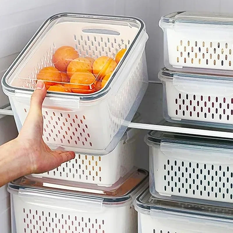 Grande cestello di scarico per verdure scatola speciale per la conservazione della frutta per frigoriferi contenitore per la conservazione a doppio strato da cucina per uso alimentare