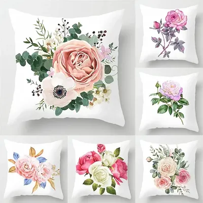 Rose Blume dekorative Kissen bezug Abdeckung Auto Ornamente Polyester Pfirsich quadratische Kissen Image