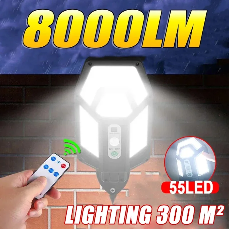 NEUE 8000LM Outdoor Solar Lampen Motion Sensor Solar Lichter Sonnenlicht Power Straße Wand Licht IP65 Wasserdichte Externe Solar Lampe