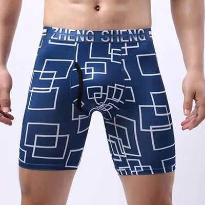 Bedruckte Herren Eis Seide Langbein Boxer Shorts atmungsaktive Tasche Unterwäsche Trunks Unterhose Image