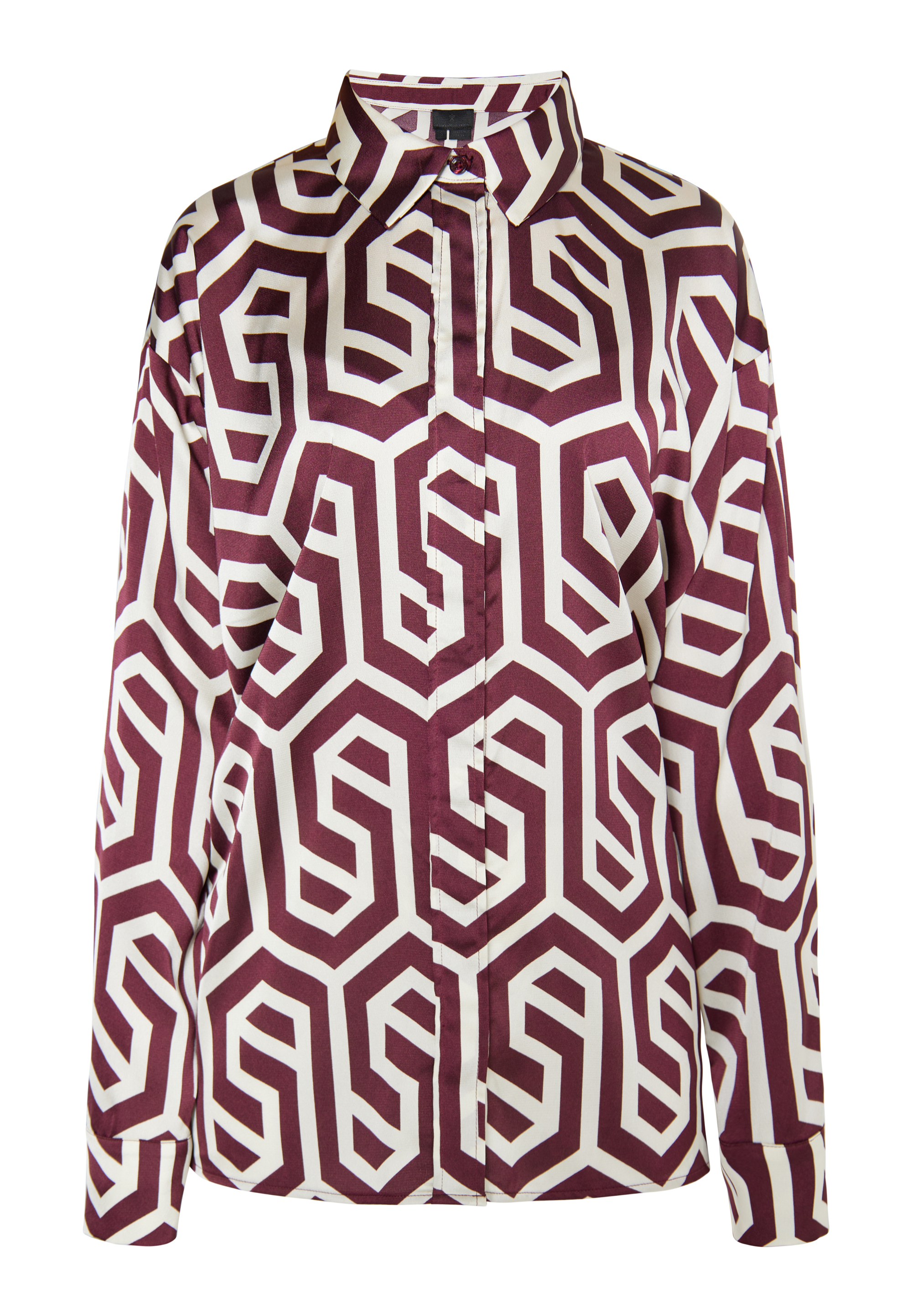 Dreimaster Hemdbluse Damen Wollweiss Bordeaux Image