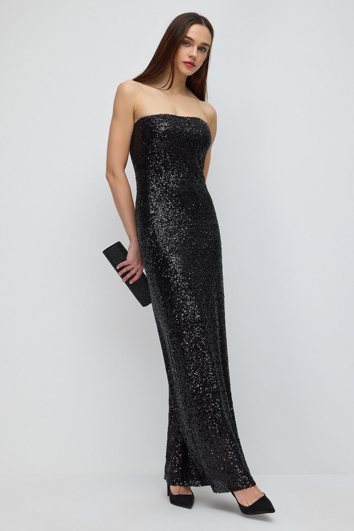 Schulterfreies Maxikleid aus Payet-Stoff Image