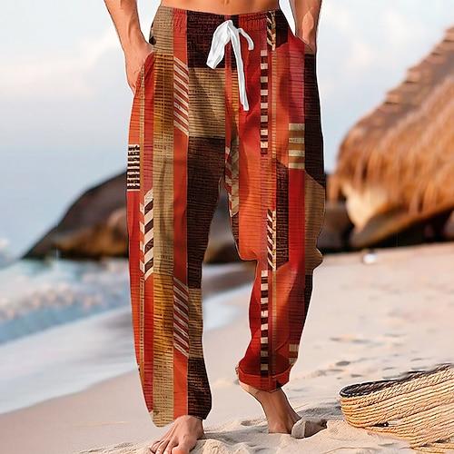 Herren Hose Hosen Schlabberhose Freizeithose Weite Hosen Farbblock Patchwork Outdoor Urlaub Festtage Hawaiianisch Brautkleider schlicht Blau Orange Unelastisch