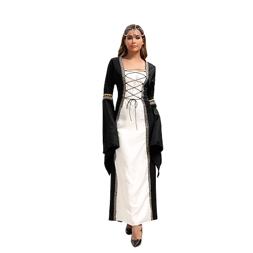 Retro Vintage Mittelalterlich Kleid Glockenärmel Puffärmel Wikinger Elfen Kostüm Damen Keltisch Fantasie Halloween Karneval Maskerade Alltagstauglich LARP Erwachsene Kleid Ganzjahres Image