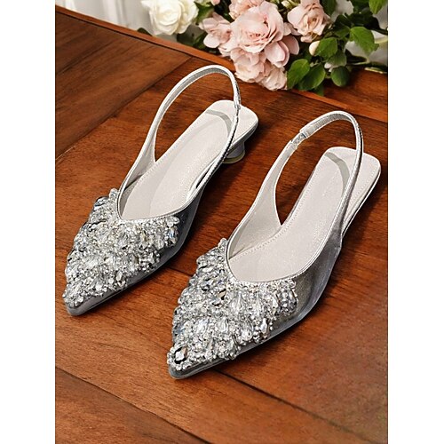 Kristallverzierte Slingback-Pumps für Damen – spitze Zehenpartie, niedriger Absatz, ideal für Abendveranstaltungen, Partys, Bankette und Hochzeiten, in verschiedenen Farben erhältlich Image