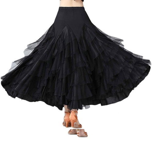 Eleganter langer Rock für Damen für den Tanzsaal, lateinamerikanische Tänze und Partys mit mehrlagigem Saum Image