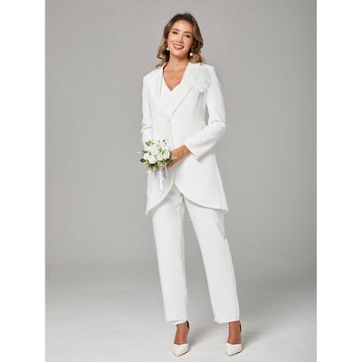 3 Piece Pant Suits Wedding Guest Elegant Open Back V Neck Ankle Length Stretch Fabric Long Sleeve with Appliques 2025