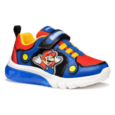 Sneaker GEOX "J CIBERDRON BOY Blinkschuh", Kinder, Gr. 27, blau (blau, rot), Textil, Synthetik, modisch, Schuhe, Retro S