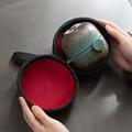 Keramik Gongfu Reise-Tee-Set - Hochwertiges chinesisches Teekannen-Set mit 2 Teetassen, tragbare Tragetasche