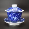 Porzellan Gaiwan Tee-Set, Blau-Weiß-Porzellan-Teetasse mit Untertasse, Blumenmuster, chinesisches Porzellan Gongfu-Set, Teegeschenke