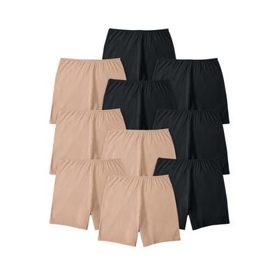 Plus Size Women's Cotton Boxer 10-Pack by Comfort Choice in Nude Black Pack (Size 14) Underwear