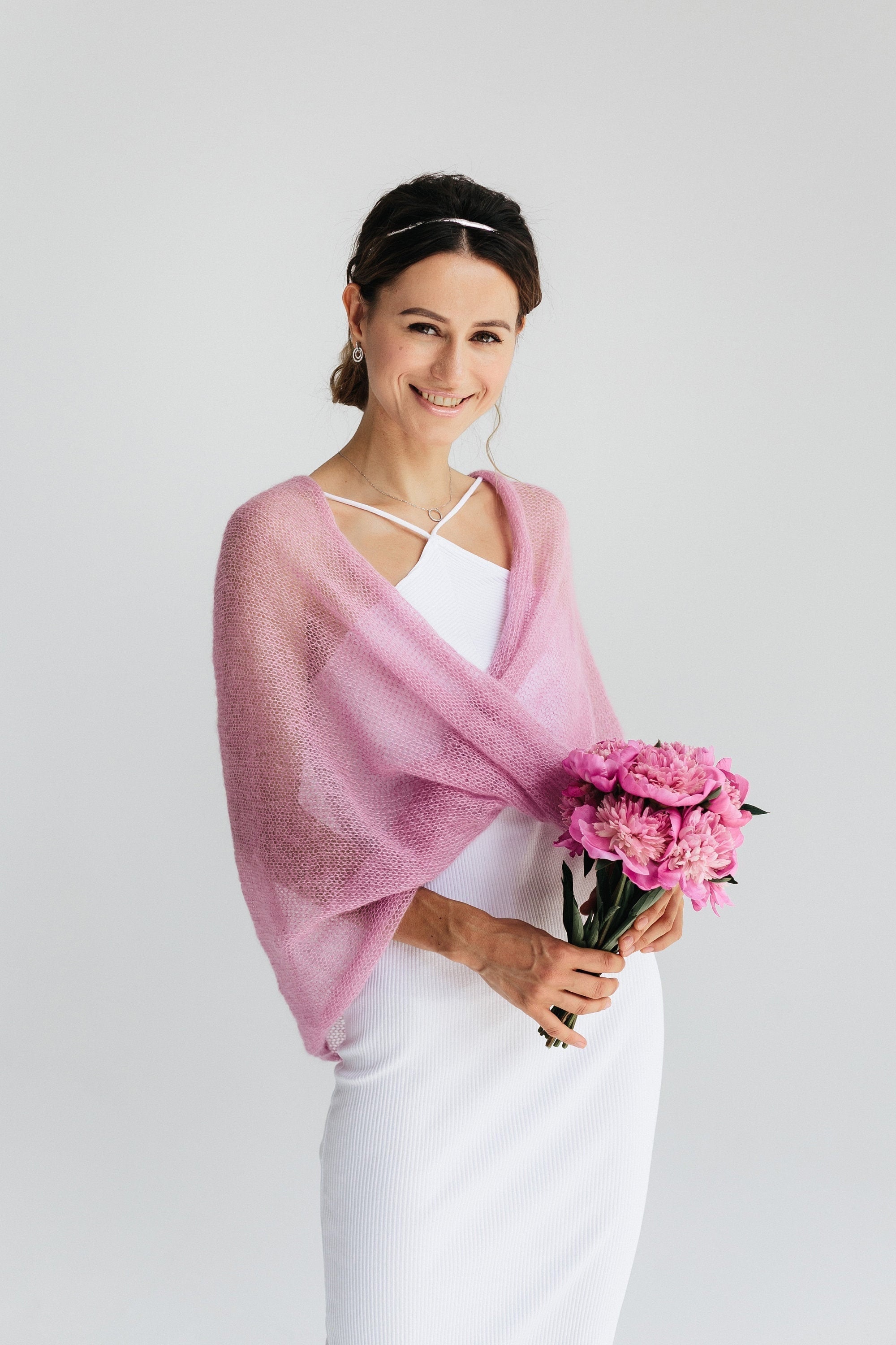 Braut Shrug Spitze Mohair Pullover Braut Bolero Frauen Schal Schal Rosa Mohair Wrap Hochzeit Jacke Mohair Cover Up