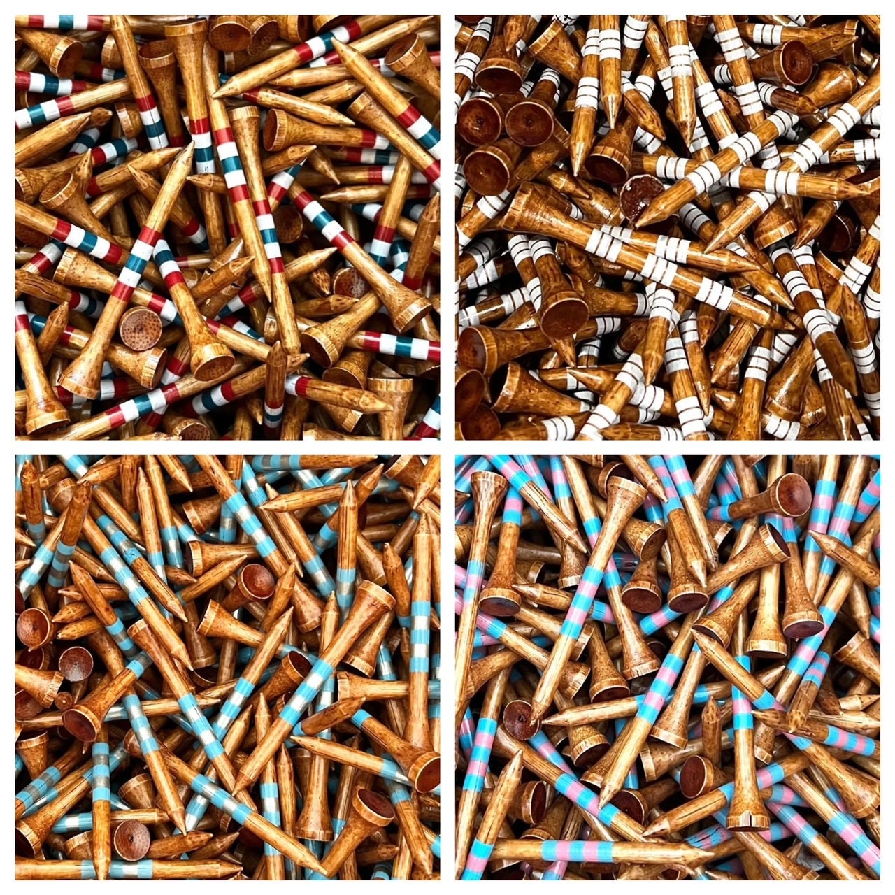 Premium Bambus Golf Tees (7,5 cm) mit farbigen Streifen - 100ct Pack