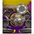 NEUES chinesisches Yantai-Zinn-Tee-Set, Yixing-Keramik-Teeservice aus lila Ton, Ji Wen Zhai Zisha-Zinn eingelegtes chinesisches Speicher-Teekanne-chin