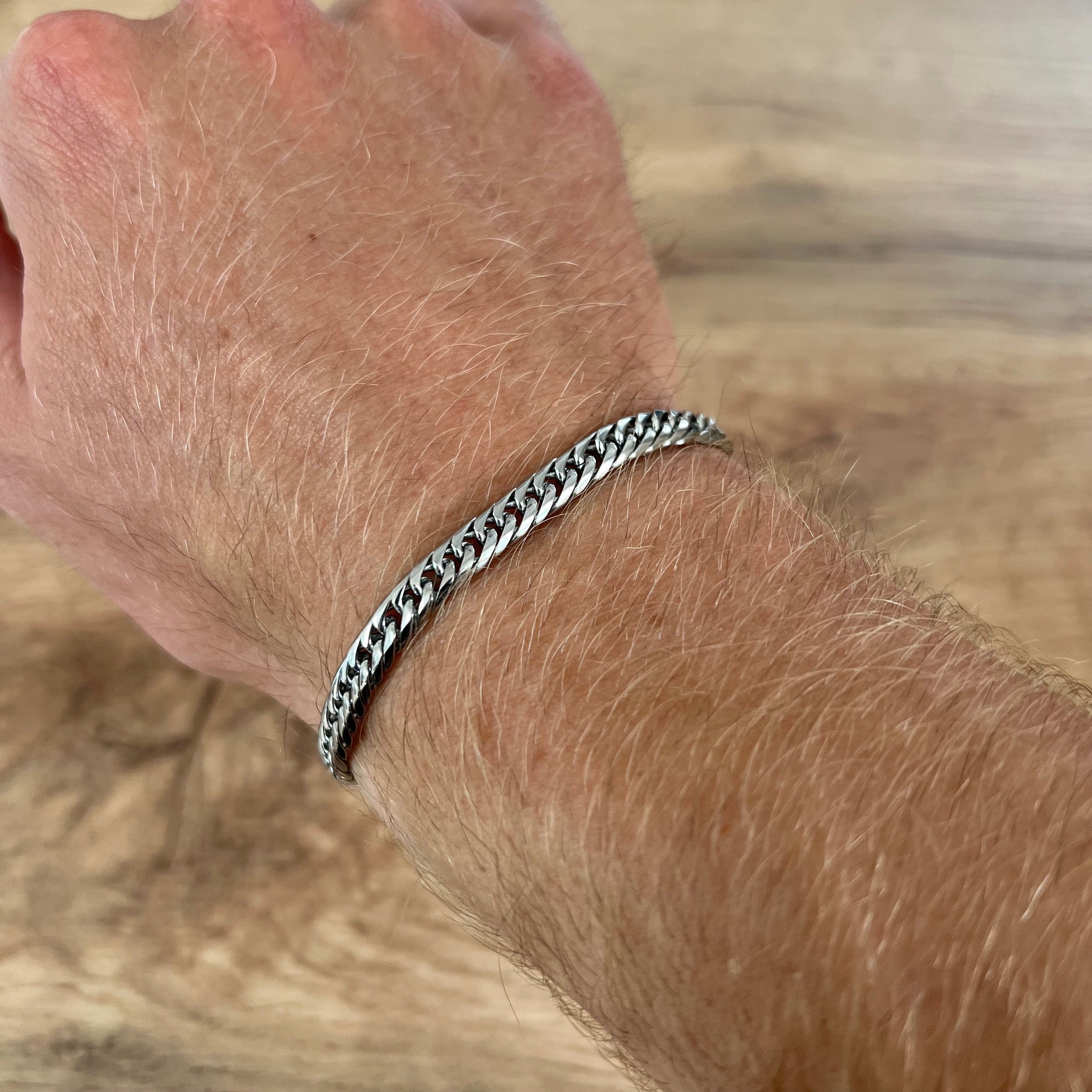 Bracelet homme chaîne plate, 6 mm bracelet en argent pour homme, bracelet en argent pour garçon homme, chaîne en argent pour homme, chaîne de bracelet