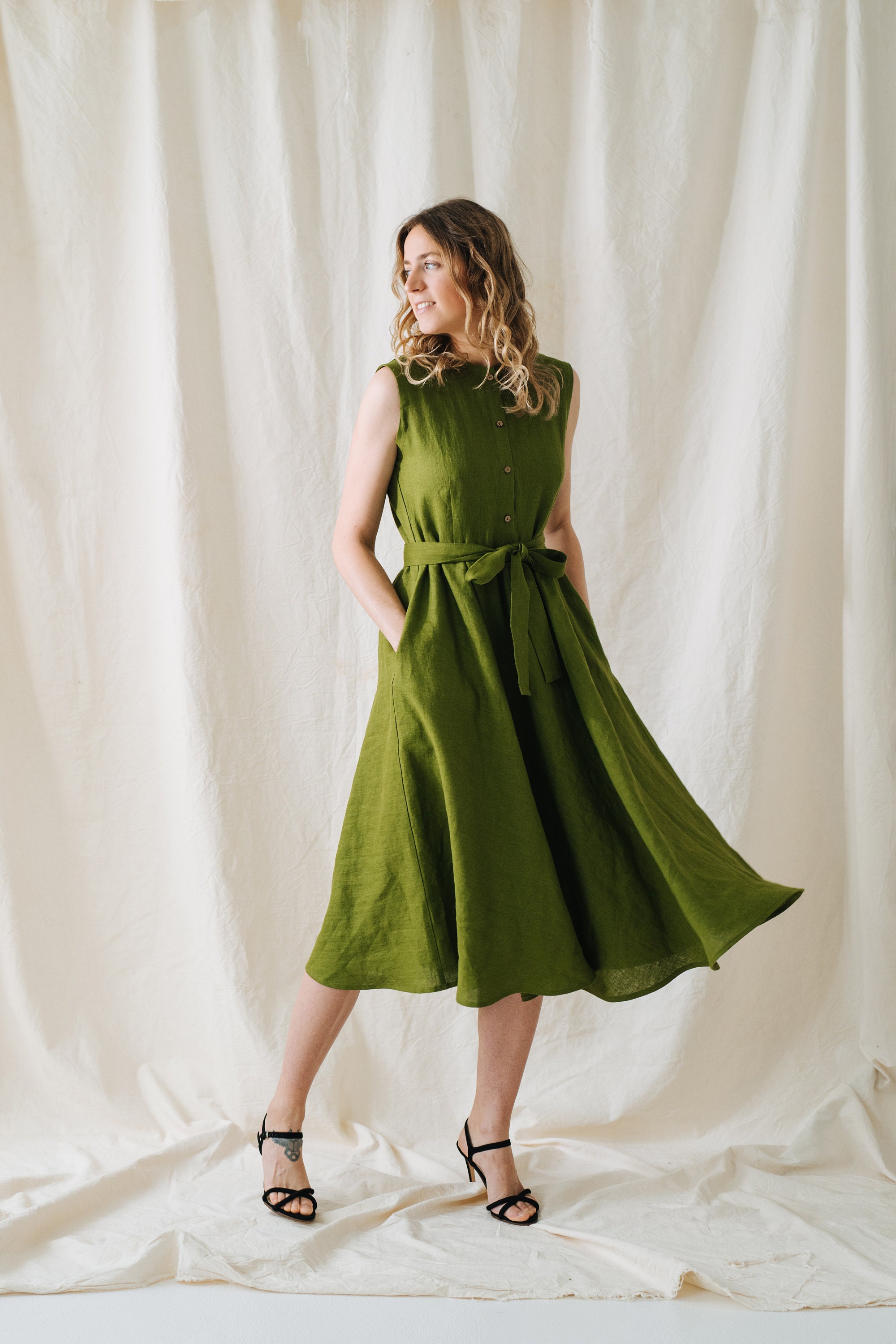 Dublin Kleid, Frauen Leinenkleid, Brautjungfern Leinenkleid, Sommer Leinenkleid, Abschlussball Leinenkleid, grünes Leinenkleid, Midi Leinenkleid