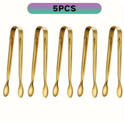 "TEMU 5/7pcs Deluxe Cutlery Clip Set - Elegant Stainless Steel Appetizer Snack Clips For Weddings, Parties And Meat Platters (4.33" Golden)" Image