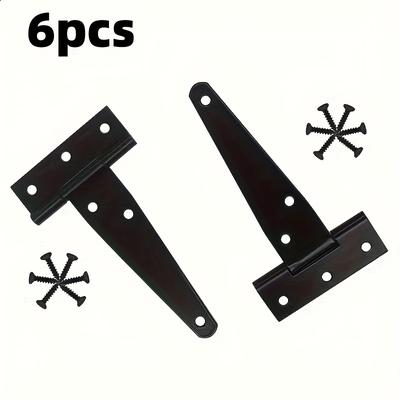TEMU 6pcs Heavy-duty Black Metal T-hinges With Screws - Barn Doors, Wood Fences & Sheds Image