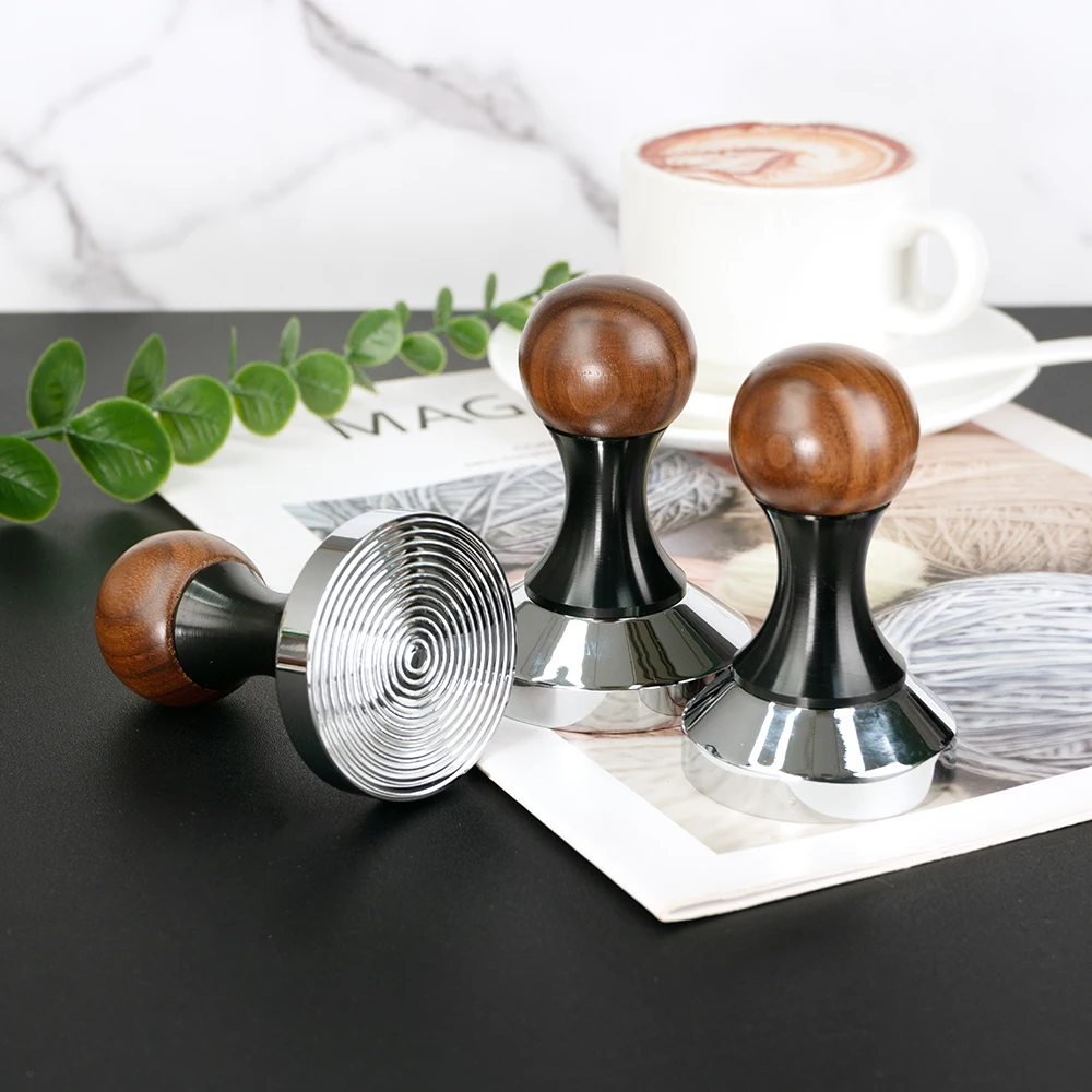 51/53/58mm Espresso Tamper Ripple Base Kaffee Tamper mit Holzgriff Espresso Zubehör Image