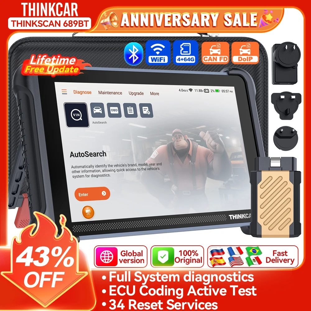 THINKCAR THINKSCAN 689BT CANFD DOIP OBD2 Strumento diagnostico 34 Reset Scanner per auto Sistema completo Codifica ECU Scansione di controllo bidirezionale