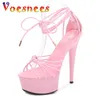 Voesnees Sexy Streifen Pole Dance Frauen Schuhe 2021 Sommer Sandalen 15 cm Plattform High Heels Weibliche Stiletto Kreuz Straps Party schuhe