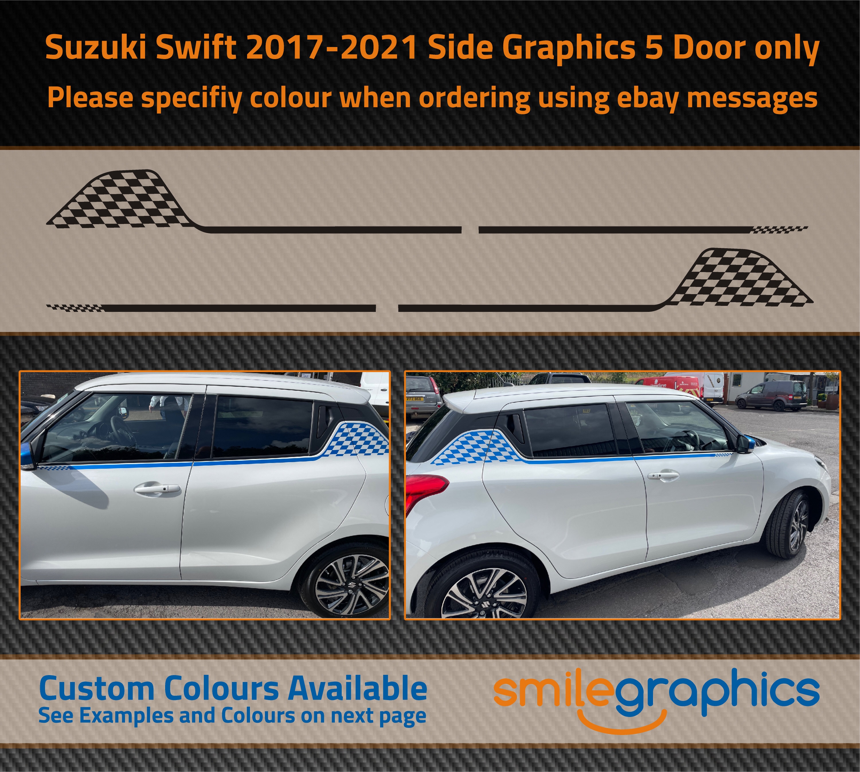Suzuki Swift Sport decalcomanie, adesivi, grafica 2017-2021, solo 5 porte, altri colori disponibili.