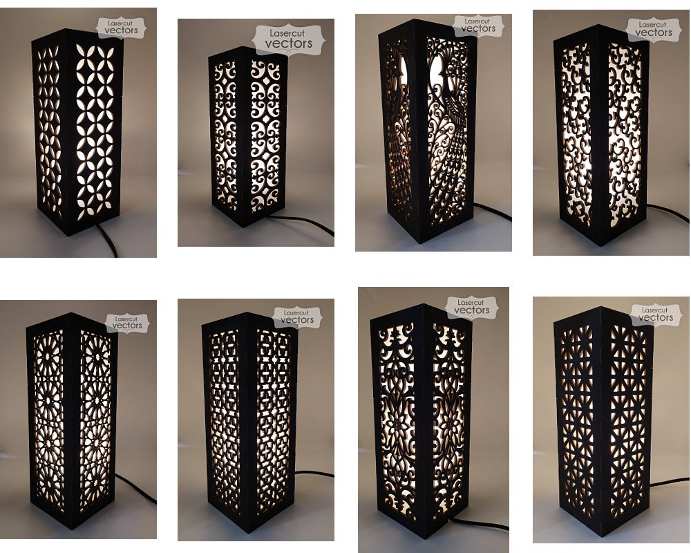 File SVG per lampada a lanterna in legno tagliata al laser, pacchetto lanterna SVG, portacandele Glowforge, modelli DXF CNC, modello per taglio laser