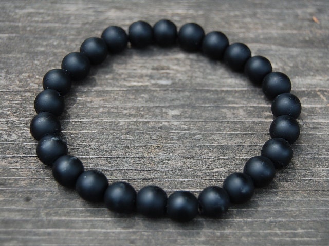 Bracciale in onice nero, bracciale con pietre preziose, perline da 8 mm, bracciale elastico, boho, uomo, donna, bracciale in onice, bracciale in onice