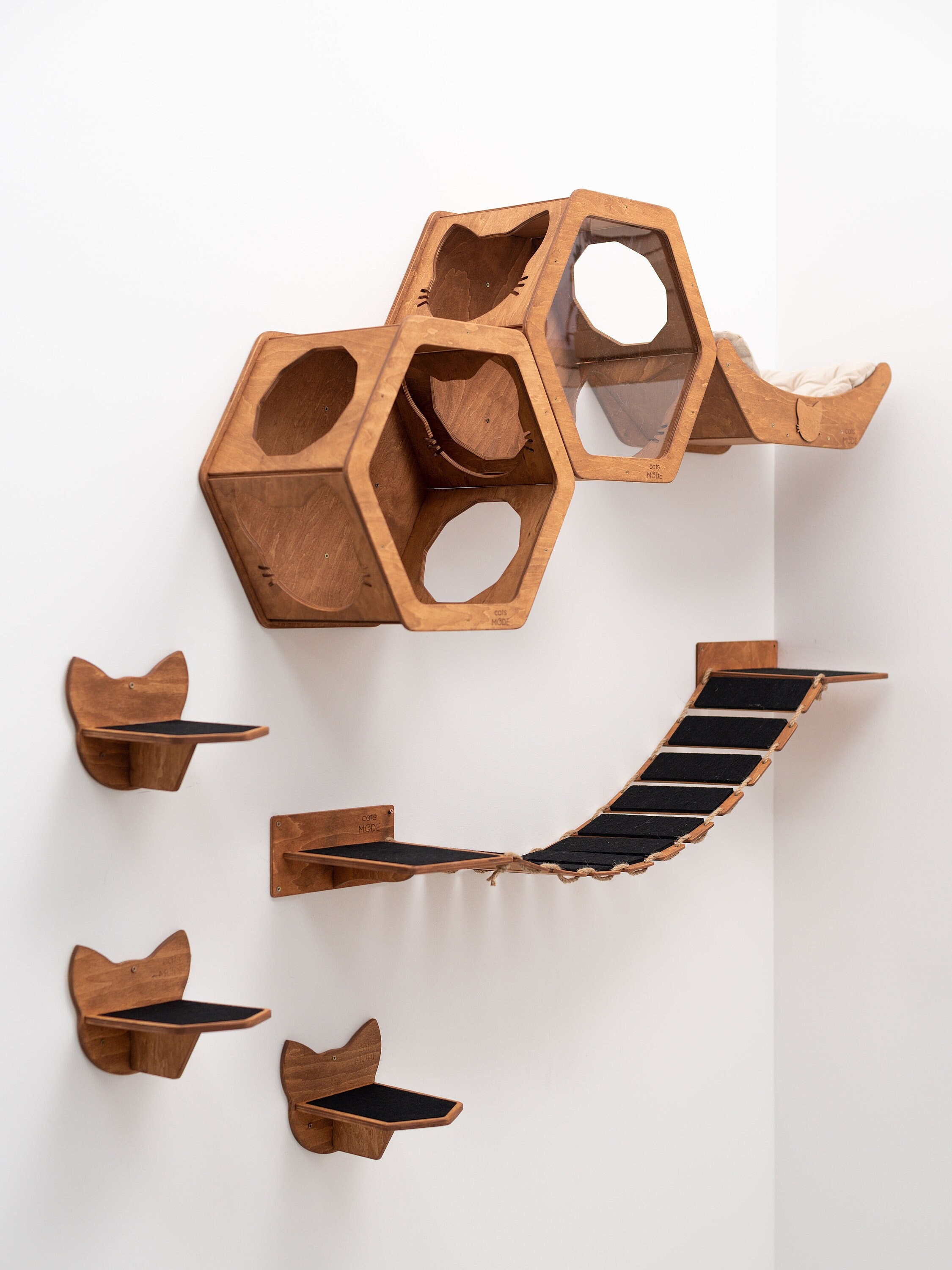 Set completo di mobili da parete per gatti, mensole per gatti da parete, mensola per gatti, esagono da parete per gatti, mobili da gioco per gatti, al