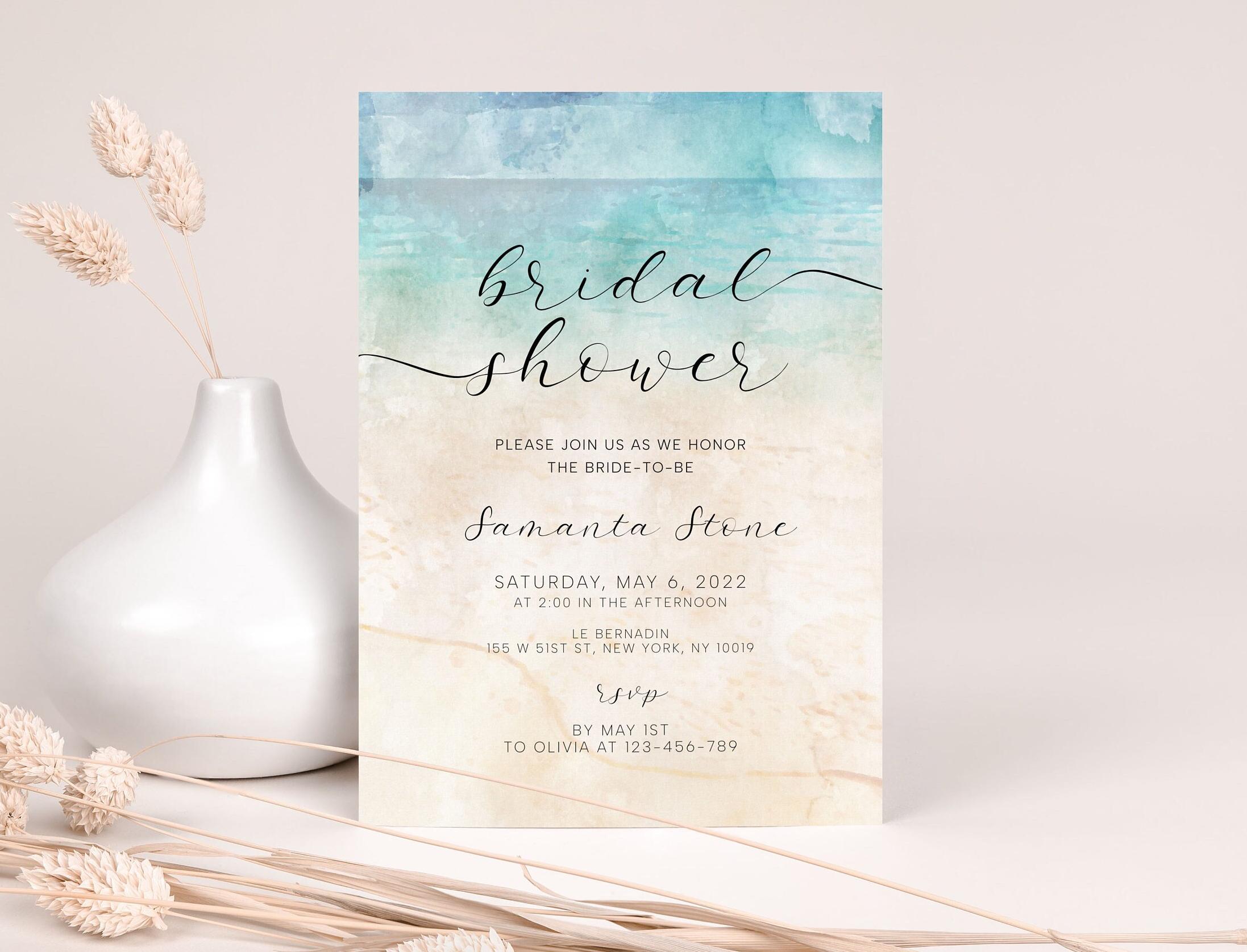 Invito per addio al nubilato in spiaggia, invito per addio al nubilato in oceano, invito per addio al nubilato in spiaggia con acquerello, invito mari