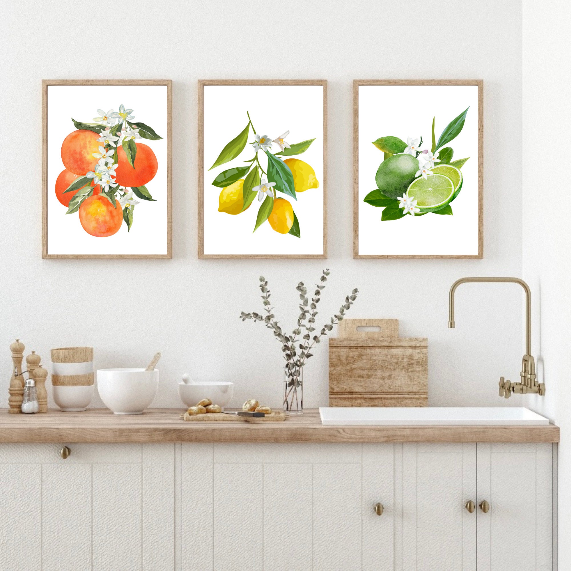 Stampa di agrumi, set di 3 stampe d'arte di frutta, arte da parete di frutta, stampa da cucina, decorazioni per la casa, stampe murali, poster, arte d